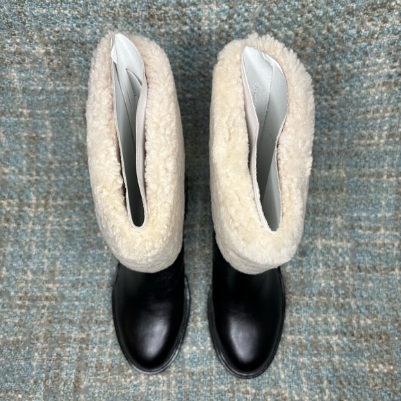 NWOB - Marc Fisher LTD Willoe Shearling Cuff Heeled Boots in Black Leather - Picture 8 of 9